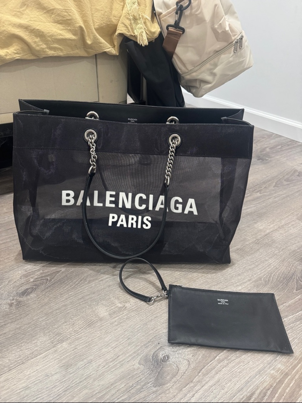 Balenciaga Black Mesh Paris Tote with Chain Handles